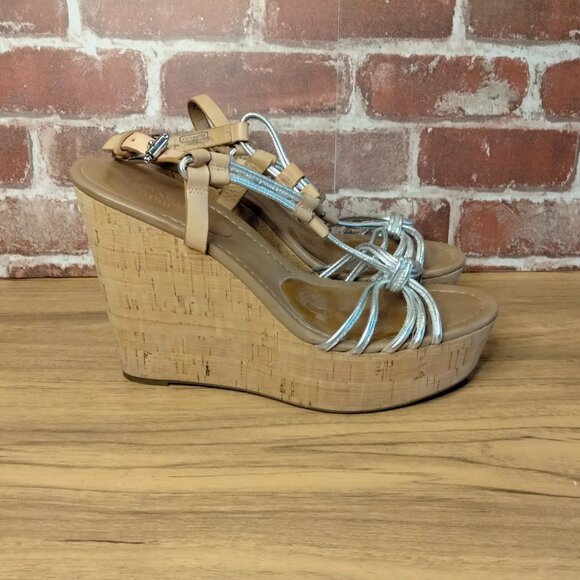 Coach Wedges Womens Size 9.5 Easy On Platform Heeled Sandals Signature C Style - Picture 5 of 8